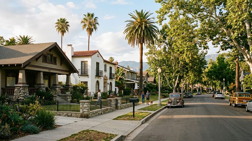 Historic homes and architecture in a preserved Pomona California neighborhood